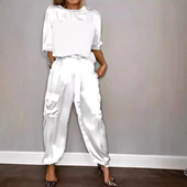 top tied pants Women ankle sleeved two satin half piece set