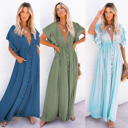 Women's long skirt sunscreen beach cover shirt长裙防晒罩衫女