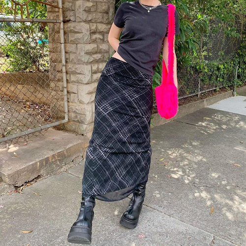 Striped Long Skirts Women Retro y2k Straight High Waisted