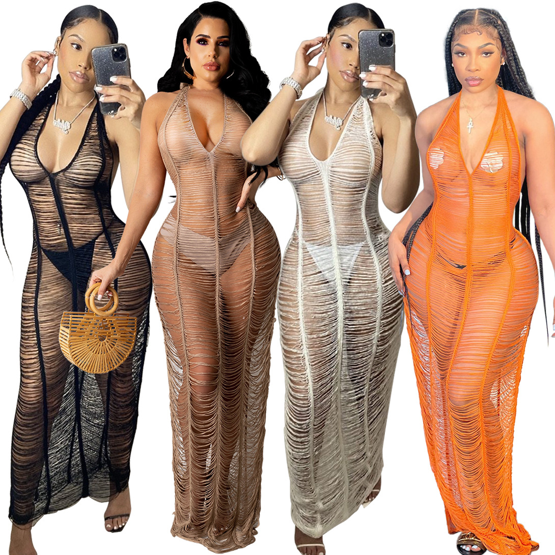 Women Summer Knit Cover Up Dress Backless Crochet Long Beach