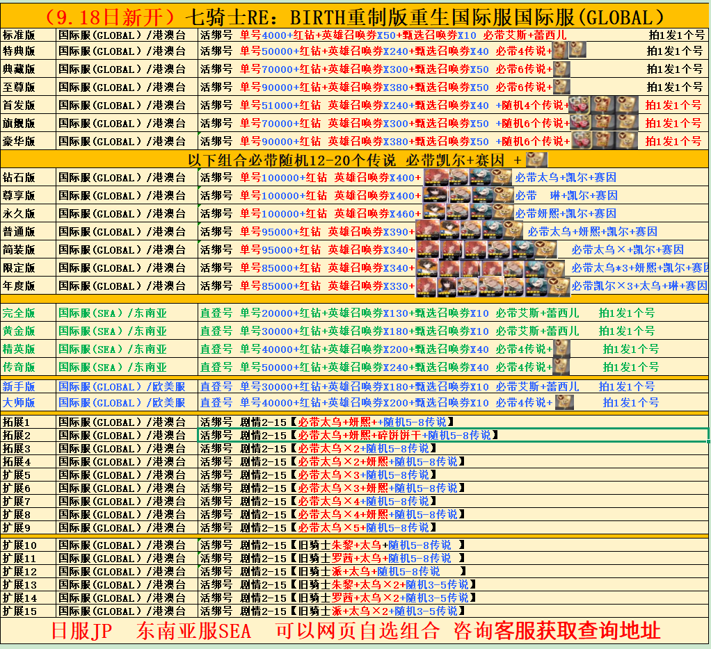 七骑士重生初号自抽号