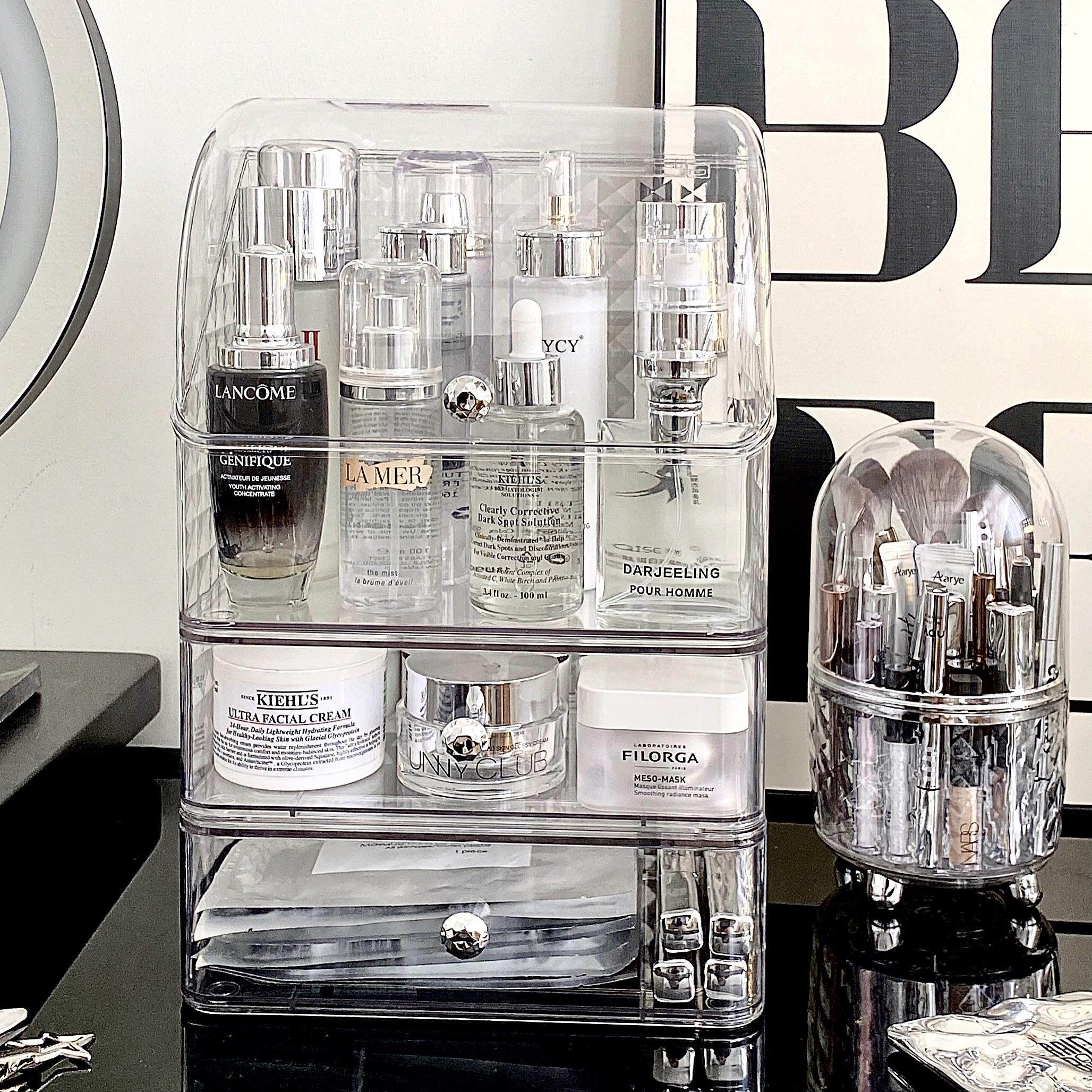 化妆品收纳盒桌面抽屉式防尘梳妆台口红置物架透明亚克力整理箱柜