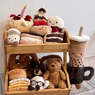 实木欧式毛绒娃娃玩具玩偶厨房面包咖啡置物架jellycat收纳展示柜