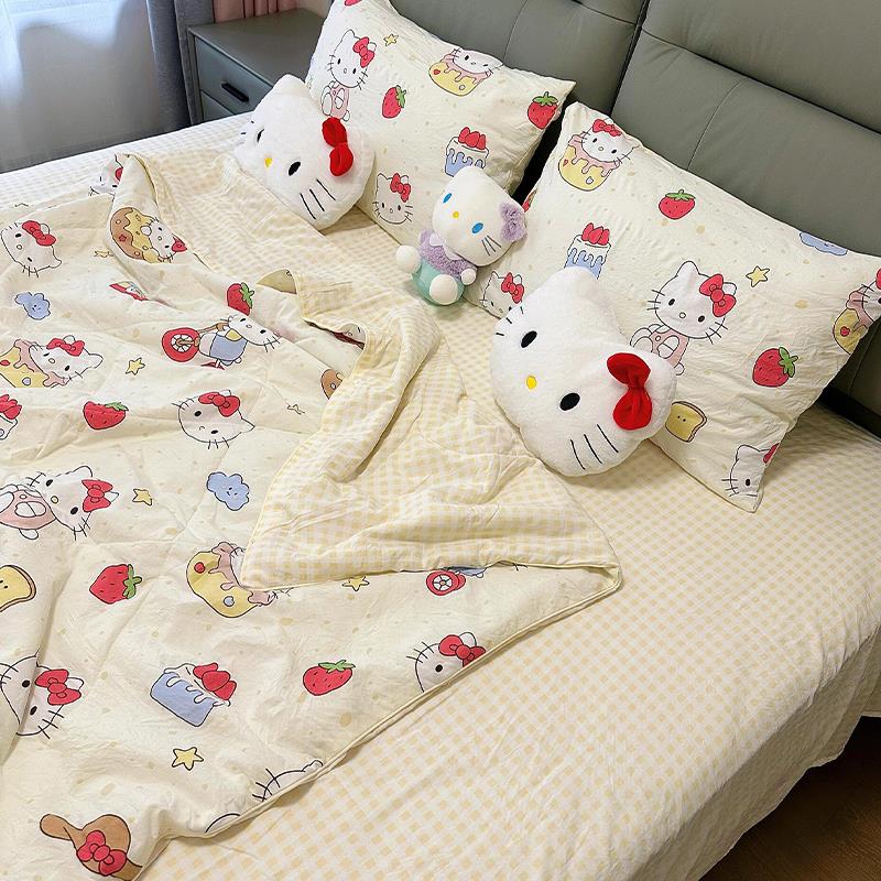 kitty夏凉被四件套a类母婴级空调被可机洗幼儿园学生宿舍午睡被子