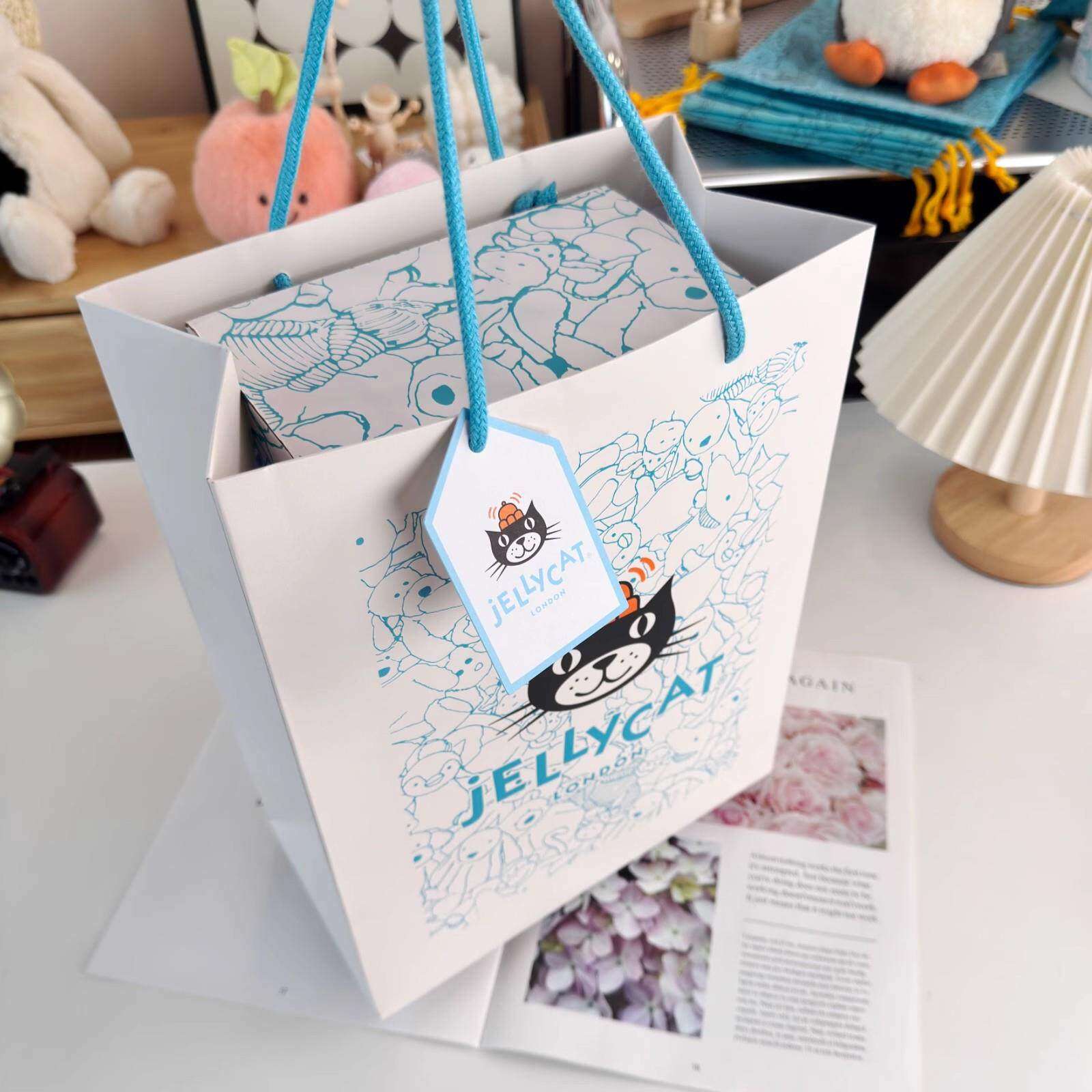 jellycat蓝色满印包装防尘袋手提袋带抽绳手提礼品袋磁吸翻盖礼盒