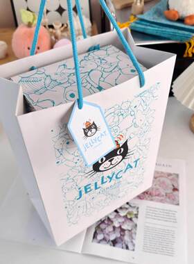 jellycat蓝色满印包装防尘袋手提袋带抽绳手提礼品袋磁吸翻盖礼盒