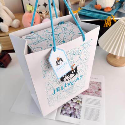 jellycat蓝色满印包装防尘袋手提袋带抽绳手提礼品袋磁吸翻盖礼盒