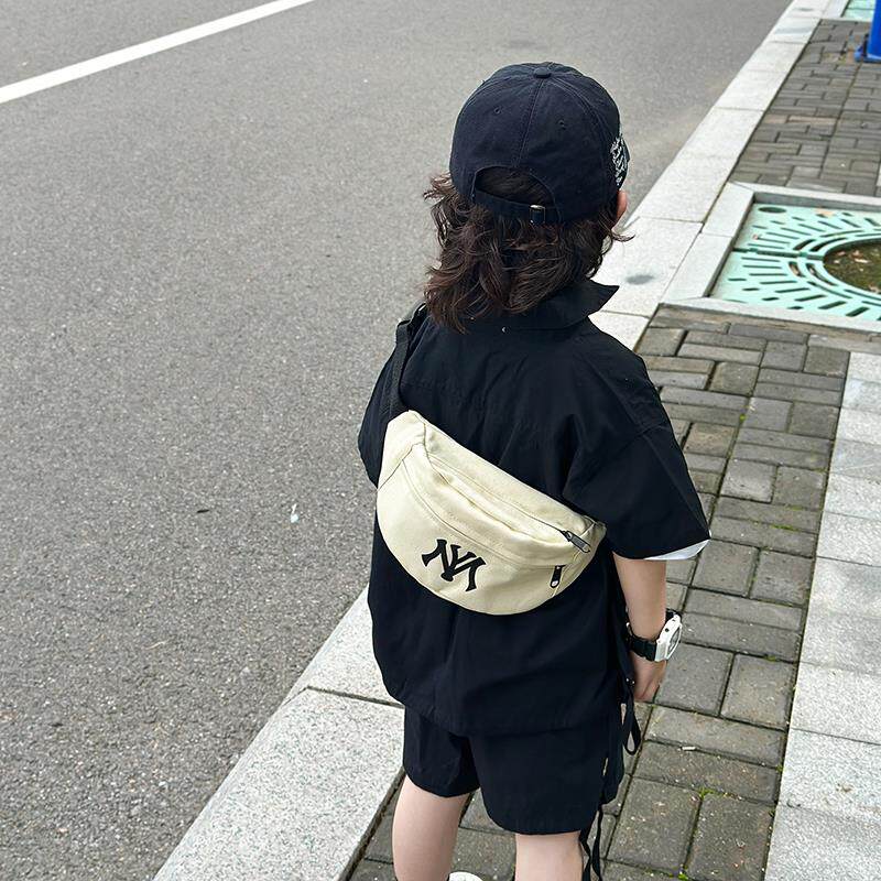 潮酷腰包字母儿童帆布包时尚男童斜挎包宝宝手机包男孩外出小背包