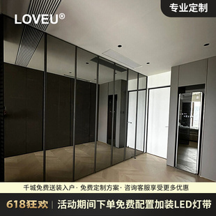 轻奢极简玻璃衣柜金属框架卧室小户型平开门储物柜展示柜定制衣橱