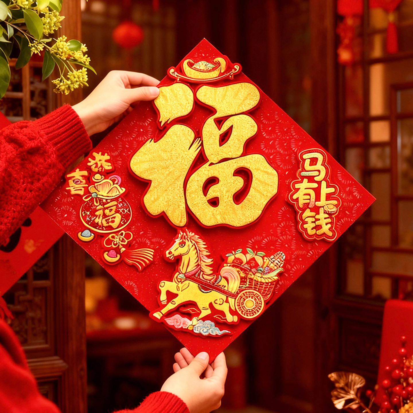 2026马年新款春节过年福字门贴新年装饰大门高档立体卡通植绒背胶,节庆用品/礼品,福字/窗花/窗贴,淘宝优惠券,粉丝福利购,淘宝优惠卷