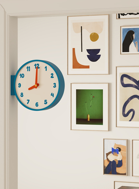 原创极简时钟钟表挂钟客厅复古时钟转角双面挂钟艺术感挂钟拐角钟