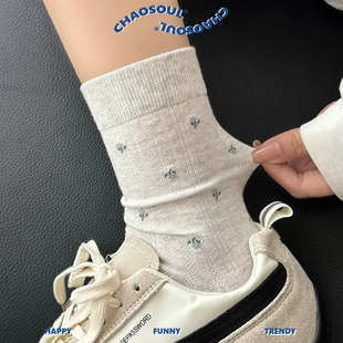 百搭优雅堆堆袜长筒袜 温柔小碎花袜子女中筒袜ins韩版 春秋季 法式