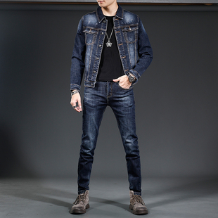 2024春季休闲时尚牛仔套装男潮流修身短裤外套上衣男士秋衣套装