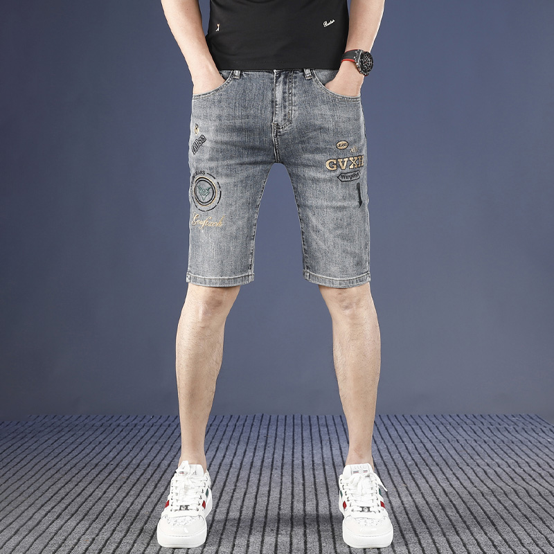 2025夏季男士短裤修身弹力显瘦休闲五分裤男潮流百搭牛仔中裤薄款