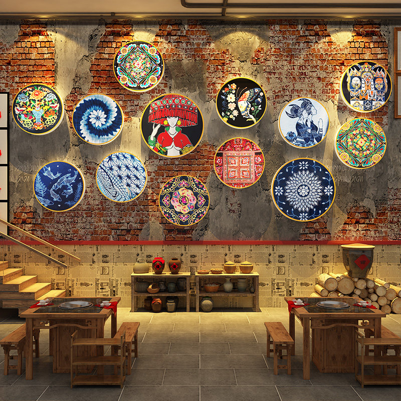 云南民族风俗格氛围饭店墙面装饰摆件米线烙锅餐饮壁挂画火锅民宿
