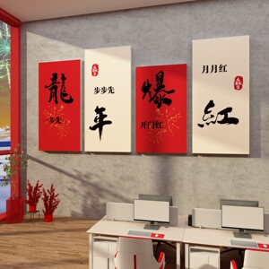 开门红职场办公室墙面新年装饰画2024公司企业文化墙龙氛围布置品