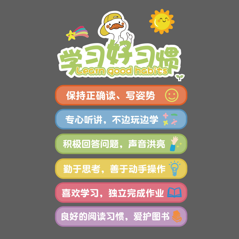 教室布置装饰班级文化公约墙面贴托管形象幼儿园培训机构学好习惯,家居饰品,软装墙贴,淘宝优惠券,粉丝福利购,淘宝优惠卷