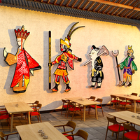 餐飲店墻面裝飾懷舊風(fēng)格市井復(fù)古火鍋飯店布置皮影戲文化掛畫壁紙