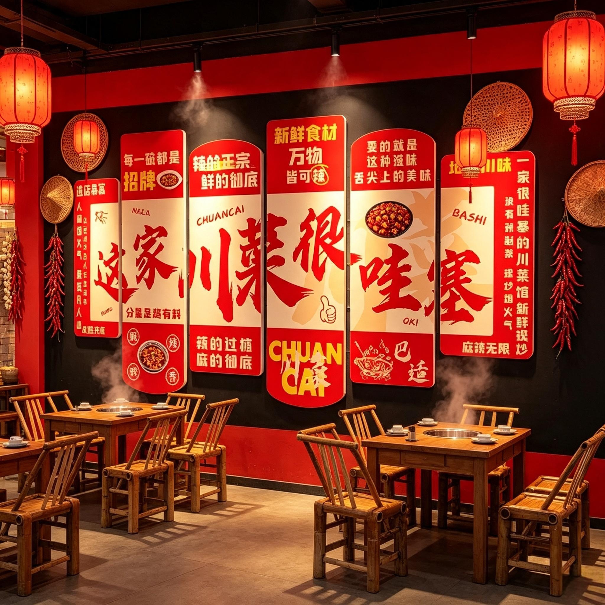 网红市井川渝餐饮店墙面贴纸