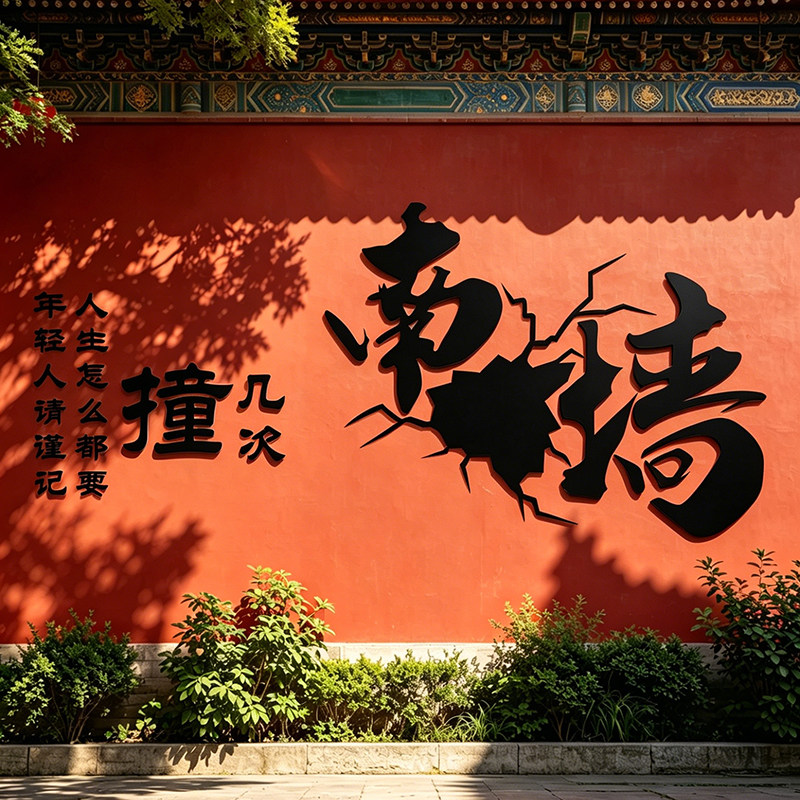网红撞南墙打卡拍照区氛围布置户外地名背造场景奶茶咖啡店装饰贴