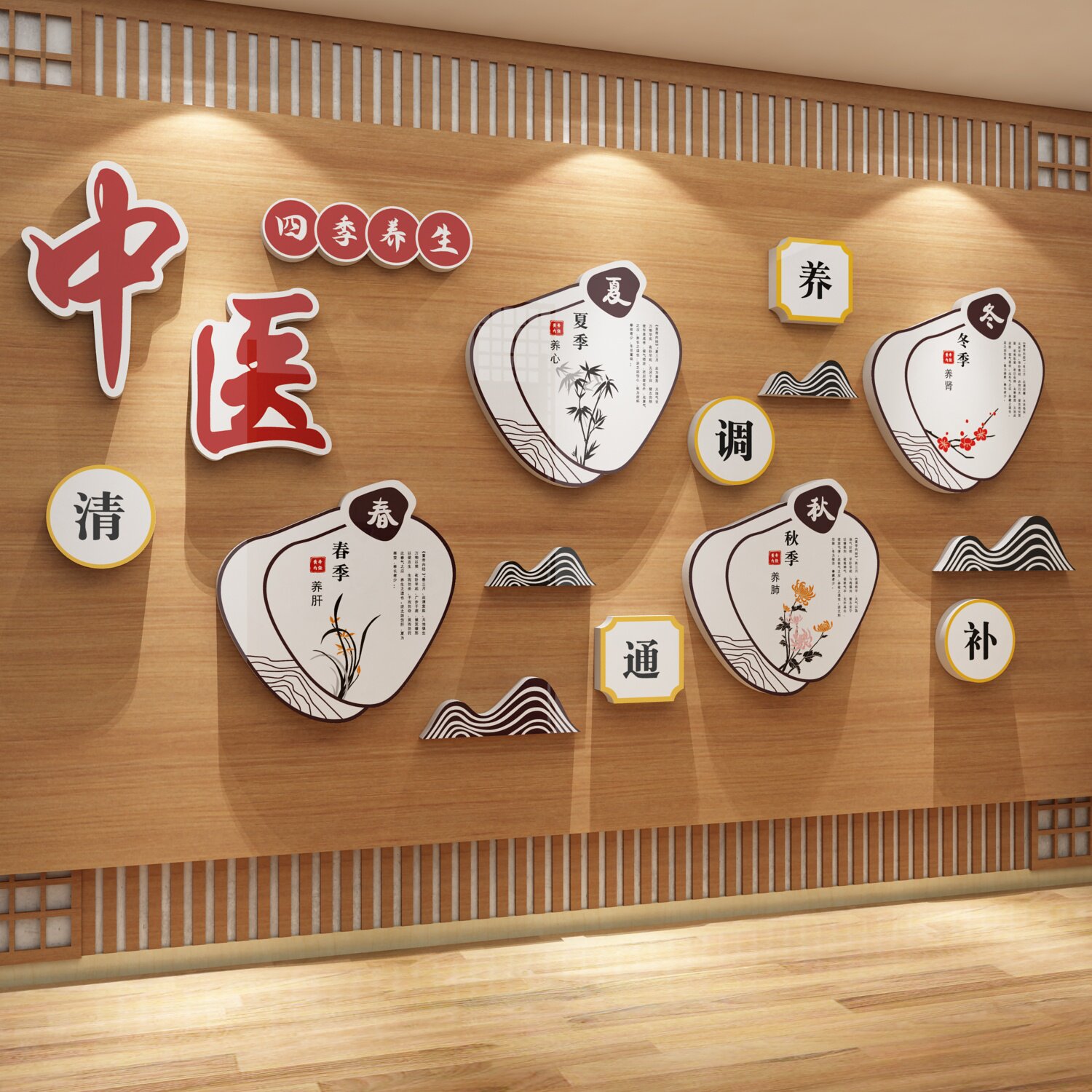 中医馆形象墙养生挂画文化背景面装饰贴纸推拿艾灸店宣传氛围布置