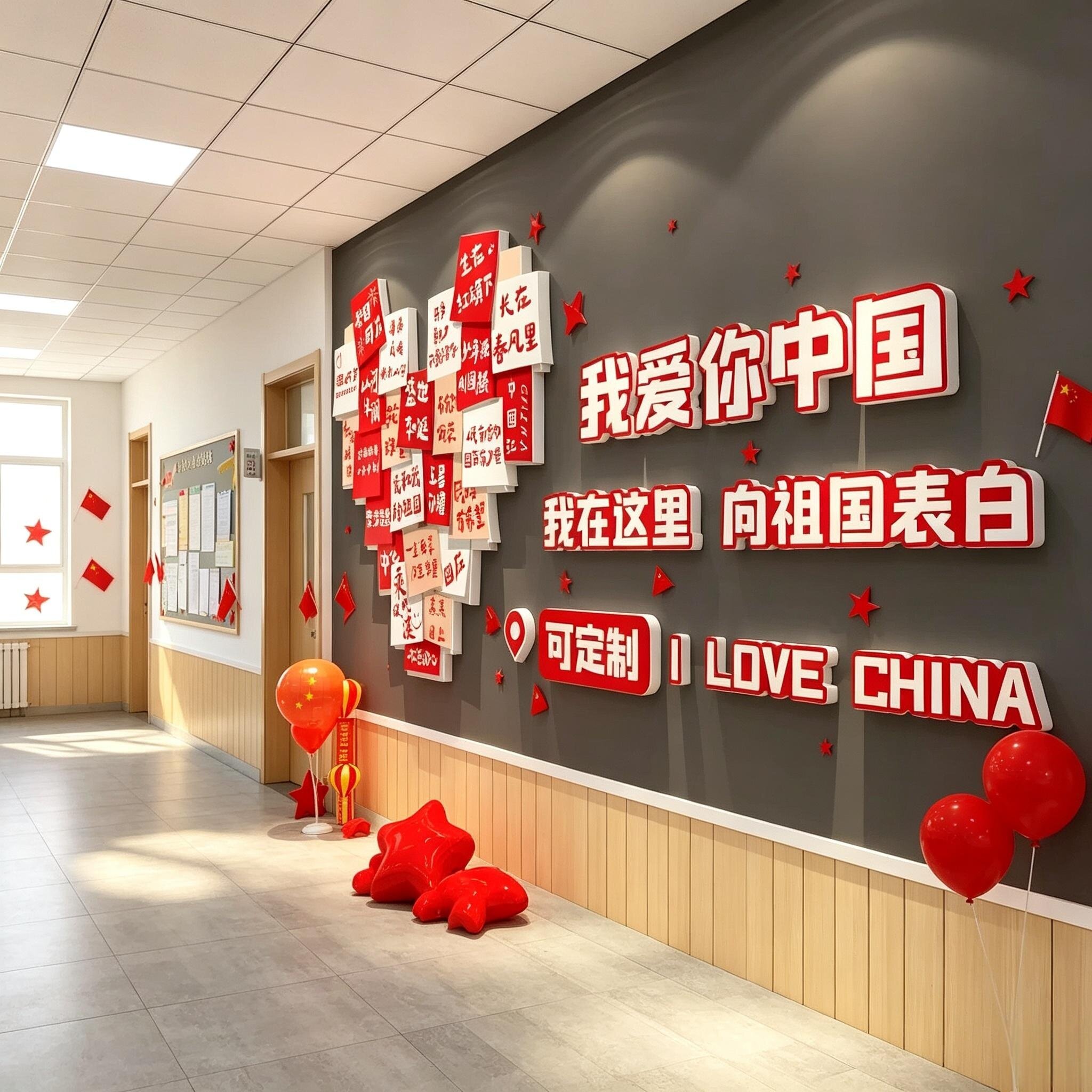 幼儿园我爱你中国红色黑板报墙贴