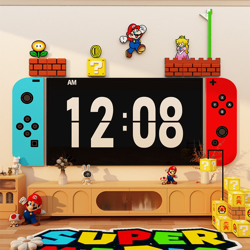 马里奥墙面装饰超级玛丽贴纸画电视机背景儿童房间创意布置switch