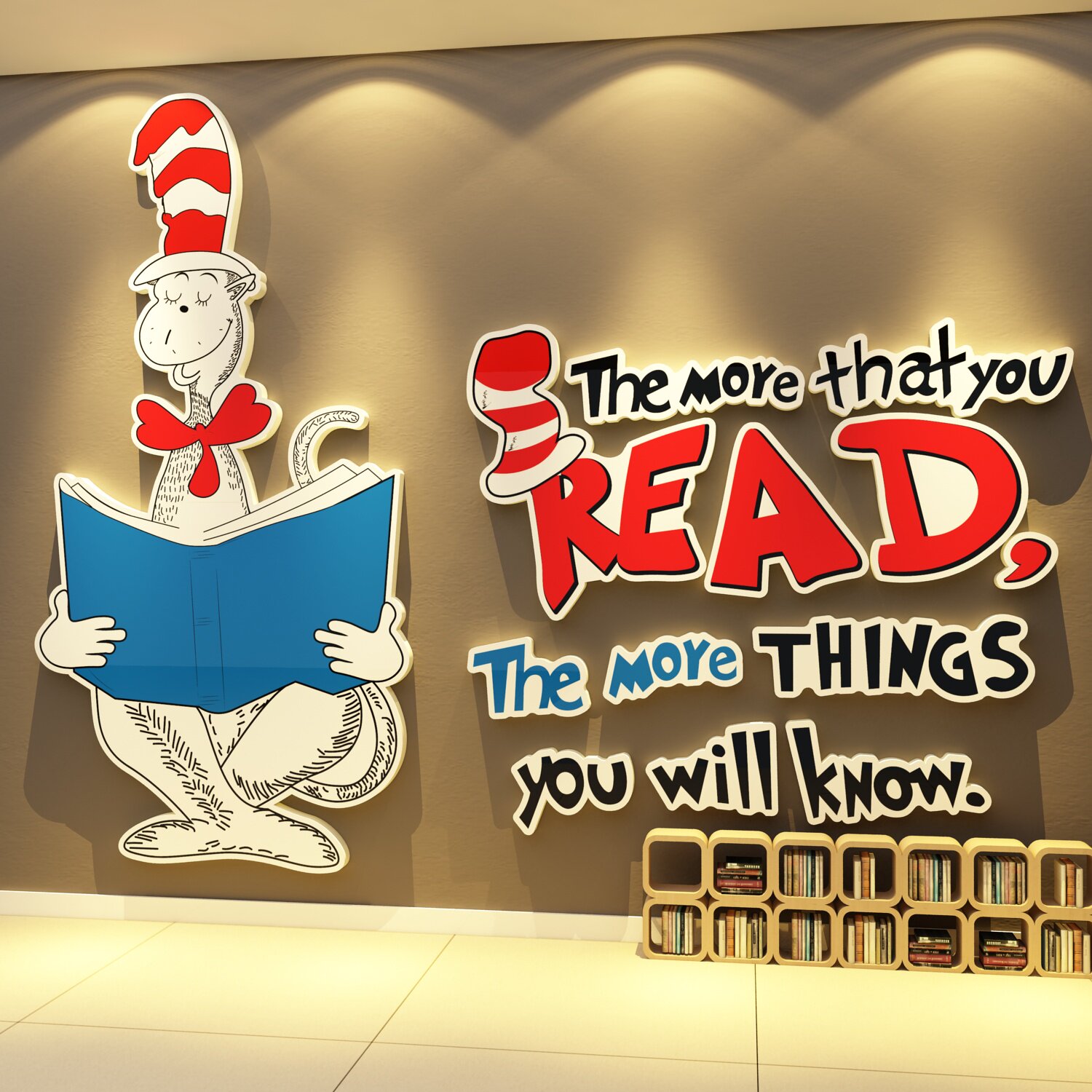 绘本馆墙面装饰英语主题阅读区图书角文化贴苏斯博士工作教室环创