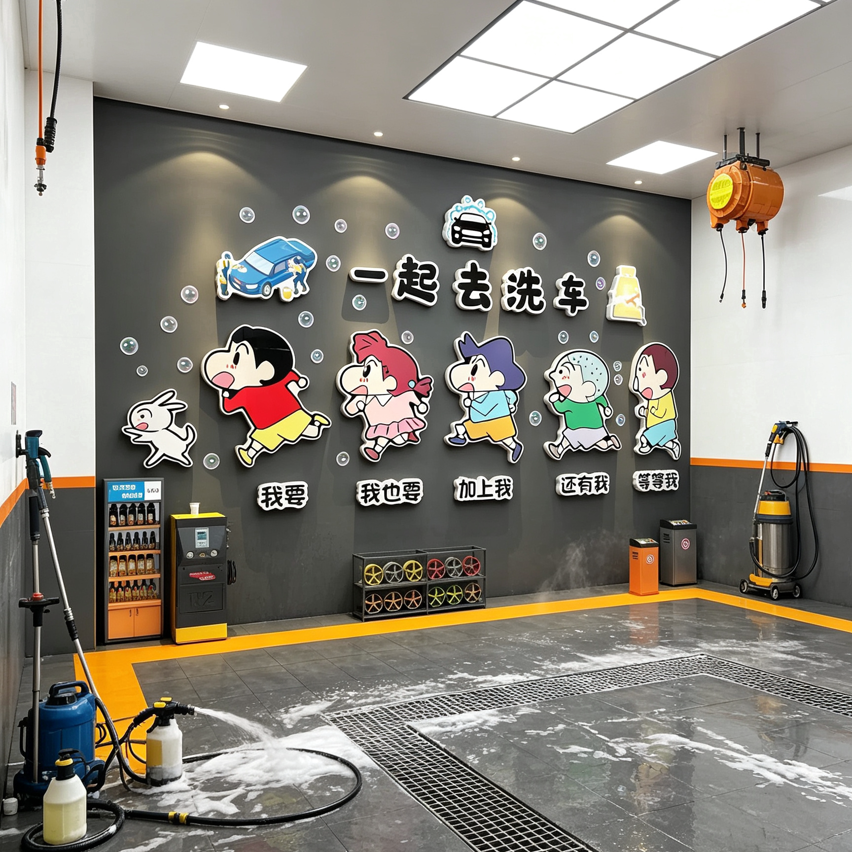 网红洗车店4S店形象墙贴防水