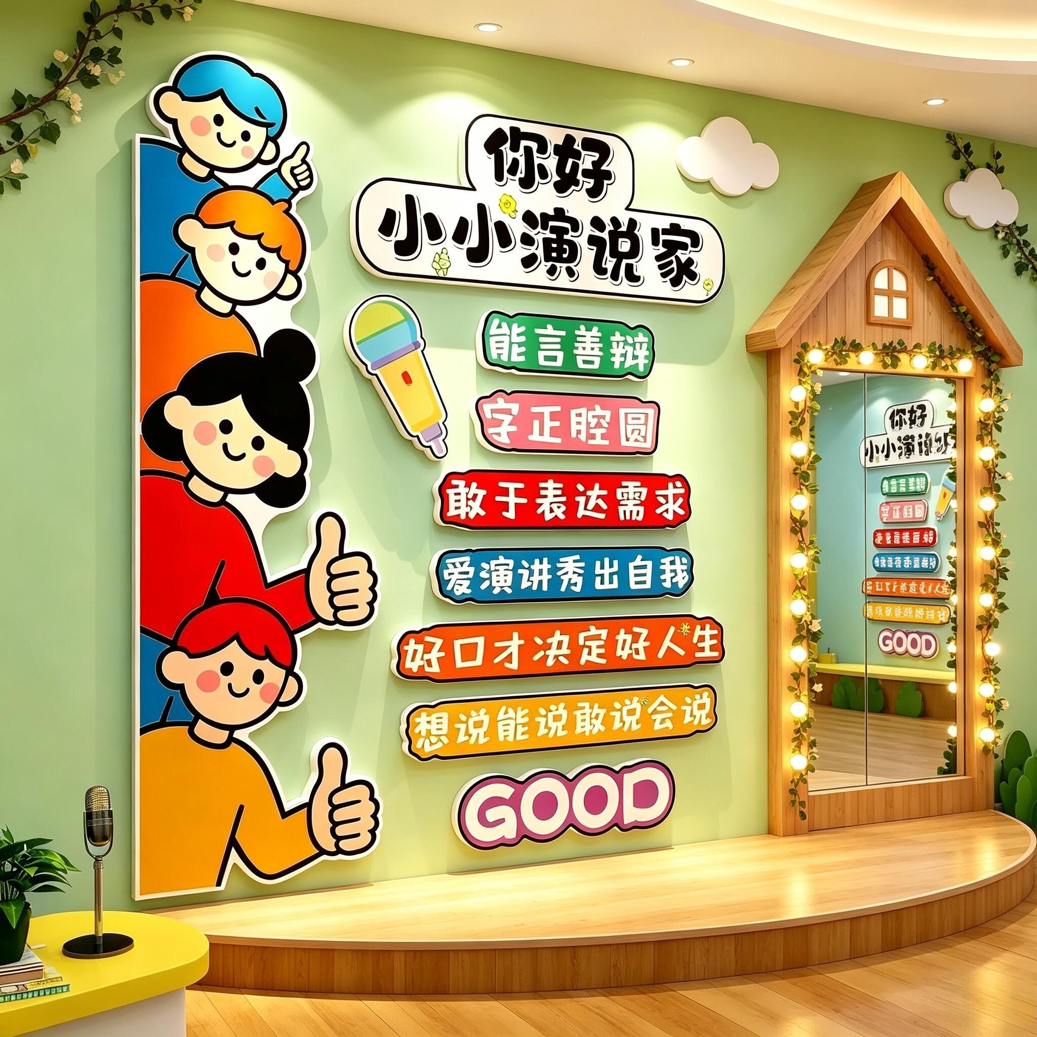 少儿口才教室舞台背景墙贴图片