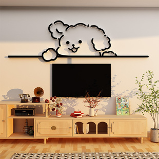 线条小狗电视机背景墙面装饰客厅点缀挂件高级感贴画亚克力3d立体