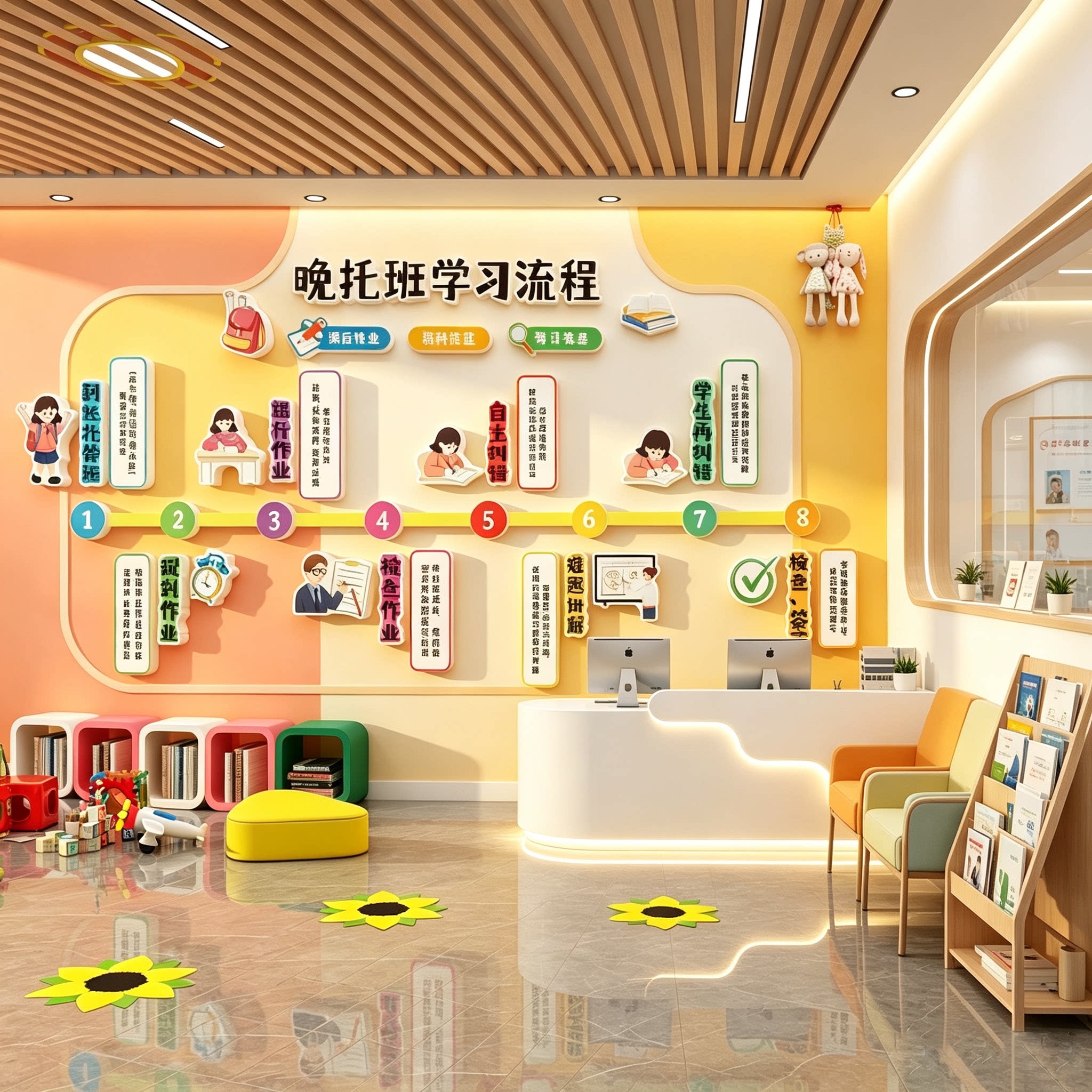 晚托管班幼儿园学习流程墙贴