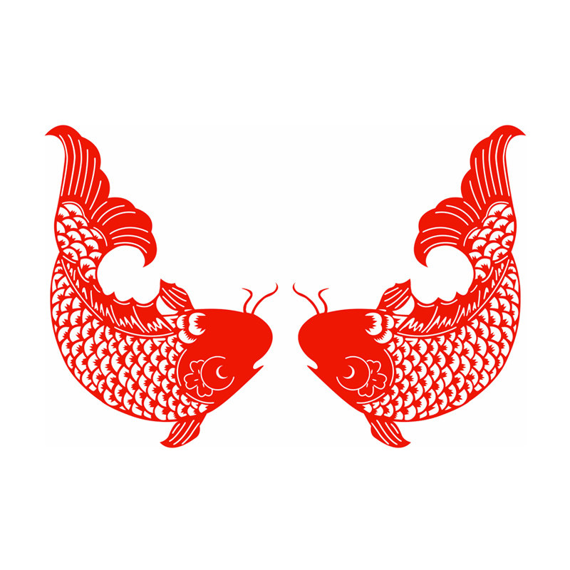 鲤鱼窗花双鱼静电贴纸双面红色春节过年新年剪纸玻璃贴门窗擦水贴