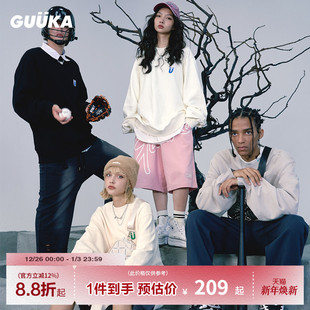 复古黑色套头上衣宽松 美式 GUUKA潮牌多色圆领卫衣男重磅 情侣新款