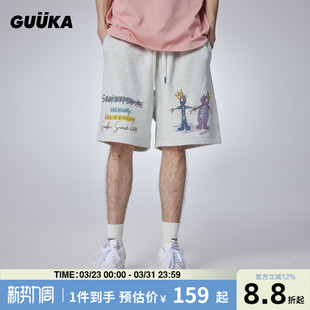 中裤 新款 青少年美式 五分裤 子宽松 GUUKA灰色重磅短裤 运动裤 男夏季