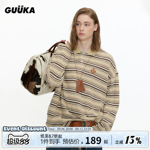 GUUKA撞色条纹长袖POLO衫