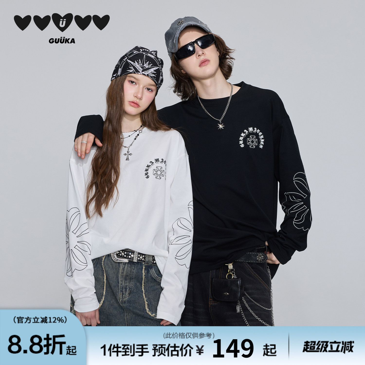 GUUKA长袖哥特风十字架印花T恤图片