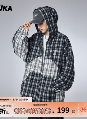 GUUKA&CBC街舞联名格子夹克男春季新款潮 青少年复古嘻哈外套宽松