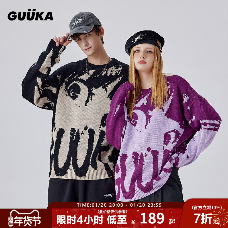 GUUKA情侣圆领毛衣男秋冬新款 李权哲同款坏学生针织衫女加厚宽松,男装,针织衫/毛衣,淘宝优惠券,粉丝福利购,淘宝优惠卷