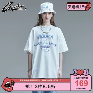白色短袖 宽松 卡通印花半袖 GUUKA夏季 T恤女纯棉ins潮牌 曾可妮同款