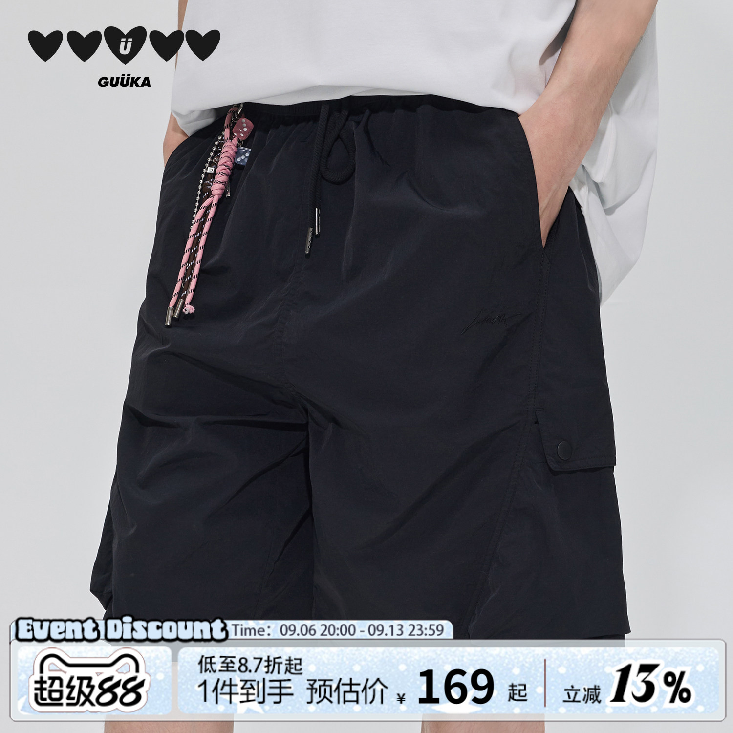 GUUKA黑色工装口袋短裤图片