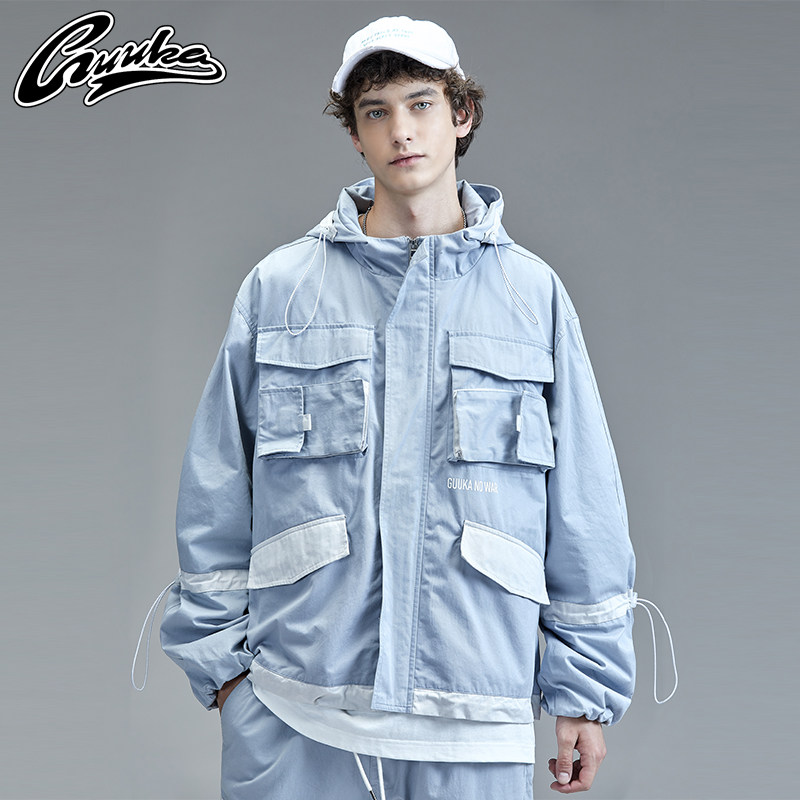 Guuka潮牌王壹博同款風衣男薄款 學生嘻哈多口袋工裝風衣外套寬松在類目 男裝, 風衣中 - 來自Buy2taobao.com提供專業的淘寶代購服務