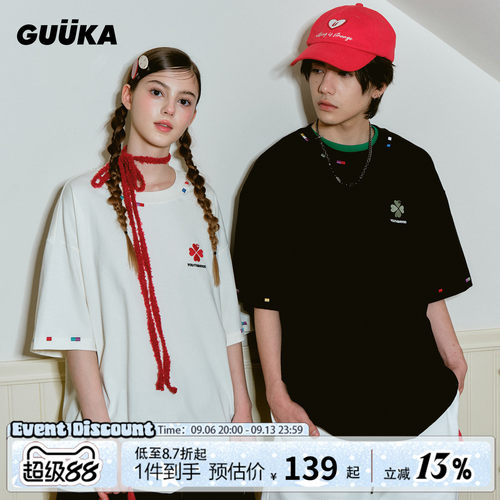 GUUKA幸运四叶草短袖T恤