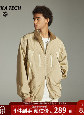 GUUKA TECH机能风高领风衣外套男可拆卸袖子夹克撞色拼接无袖马甲