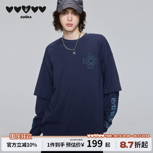 GUUKA哥特风十字架贴布绣长T