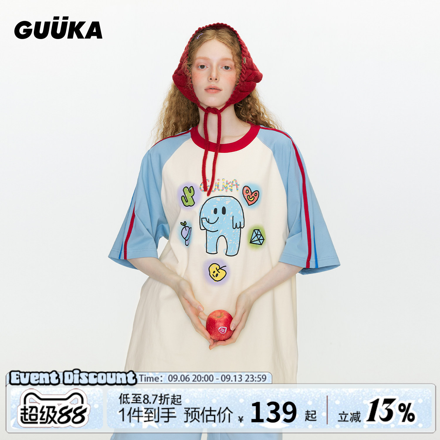 GUUKA夏季情侣小象短袖T恤图片