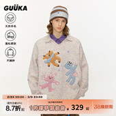 加厚星星纽扣绵羊毛衫 冬季 GUUKA潮牌刺绣V领针织毛衣男款 明星同款