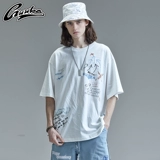 Белая спортивная футболка с коротким рукавом в стиле хип-хоп, подходит для подростков