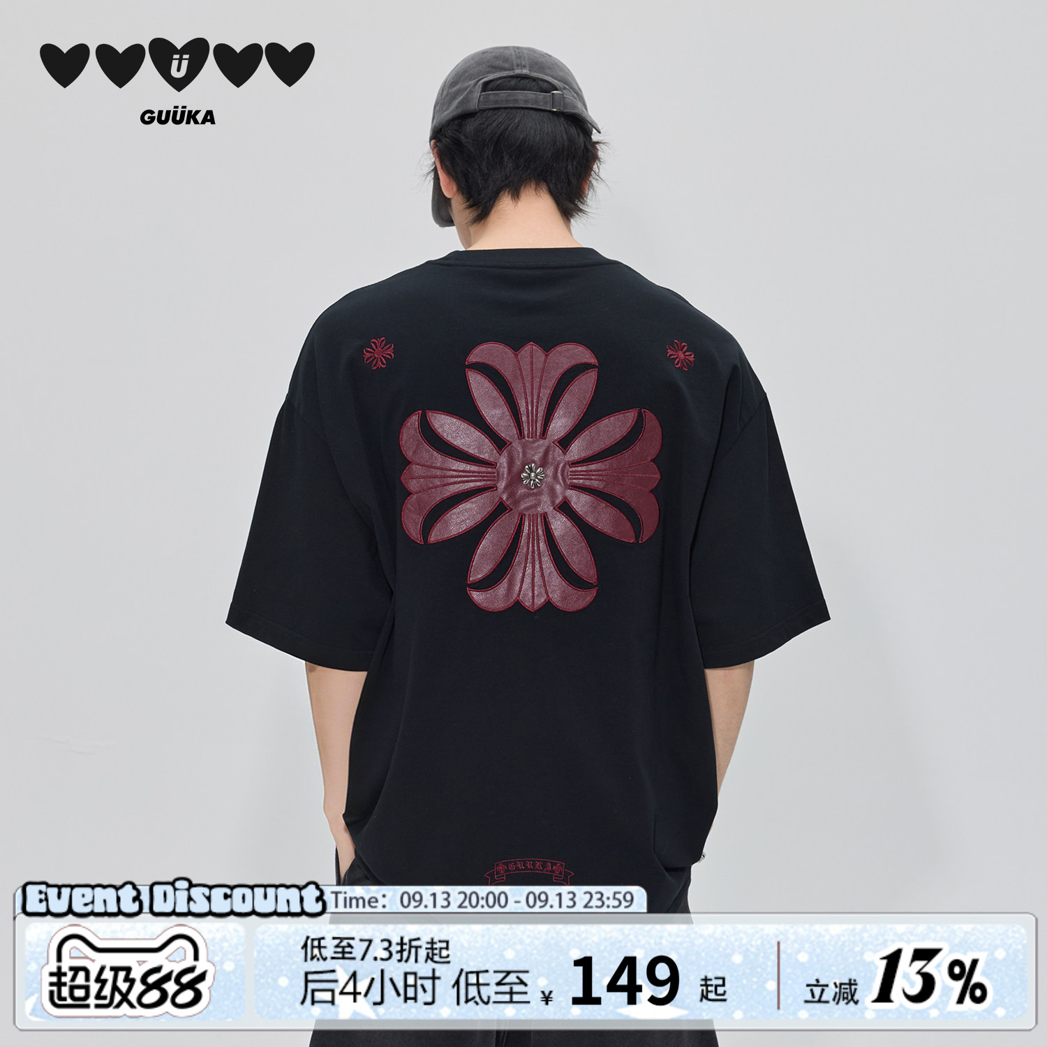 GUUKA哥特风刺绣短袖T恤图片