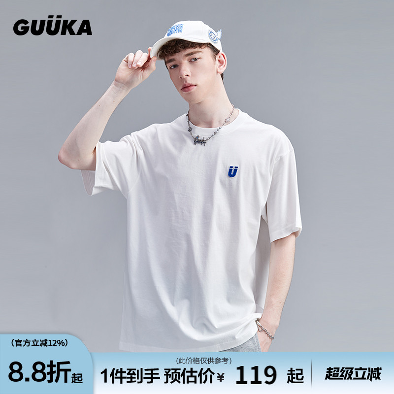 Guuka白色短袖纯棉国潮刺绣